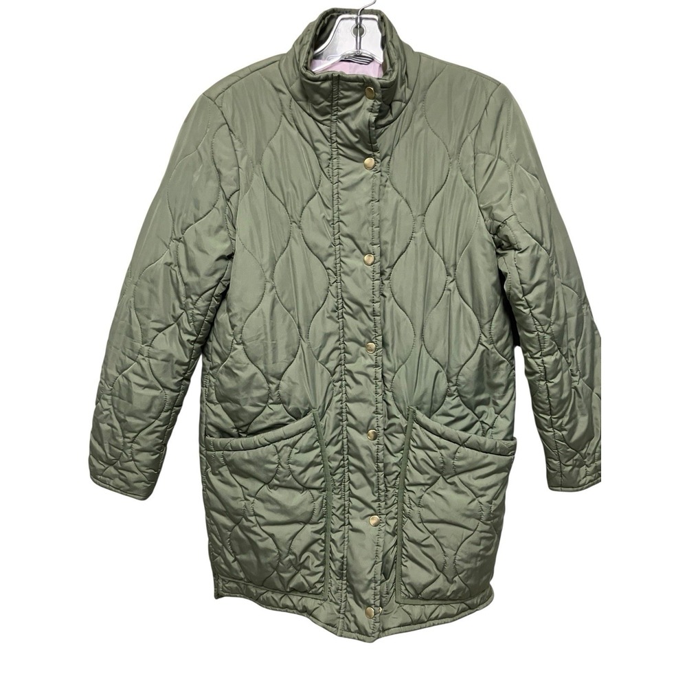 J Crew‎ Signature XSP Puffer Quilted Cocoon PrimaLoft Full Zip Snap Jacket Green